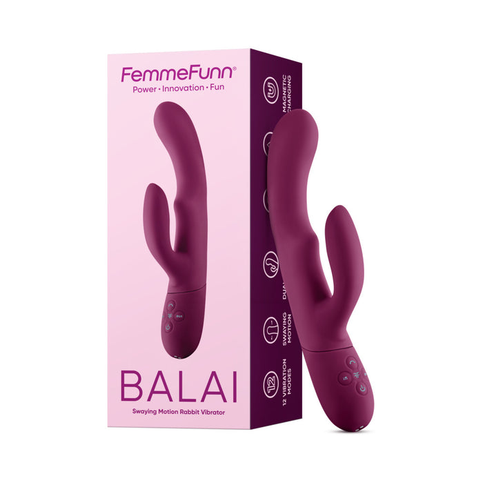 FemmeFunn Balai Rechargeable Silicone Swaying Motion Dual Stimulation Vibrator Dark Fuchsia