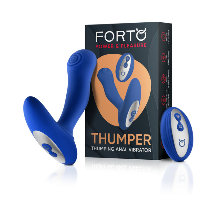 Forto Thumper Rechargeable Remote-Controlled Silicone Thumping Anal Vibrator Blue