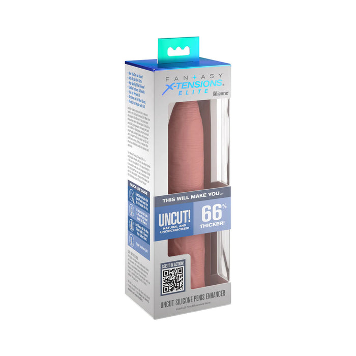Fantasy X-tensions Elite Uncut 7 in. Open-Ended Silicone Enhancement Sleeve Beige