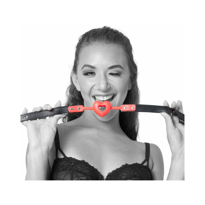 Sportsheets Sex & Mischief Amor Breathable Heart-Shaped Silicone Ball Gag Red