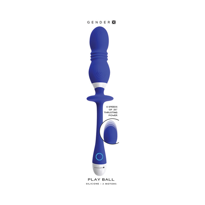 Gender X Play Ball Rechargeable Thrusting Silicone Dual Orb Vibrator Blue