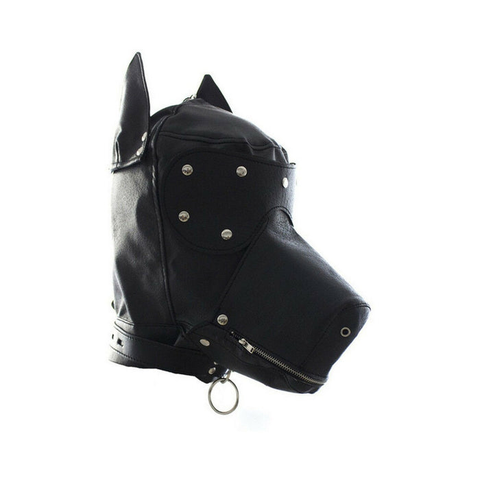 Ple'sur Locking Lace-Up Faux Leather Dog Hood Mask With Zipper Mouth Black Bag Packaging