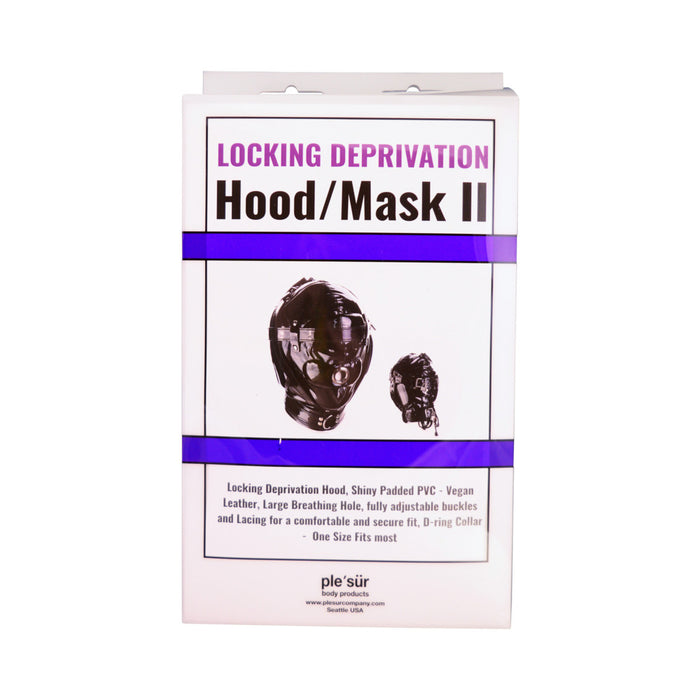 Ple'sur Shiny Pleather Locking Deprivation Hood With Single Nose Hole Black Bag Packaging