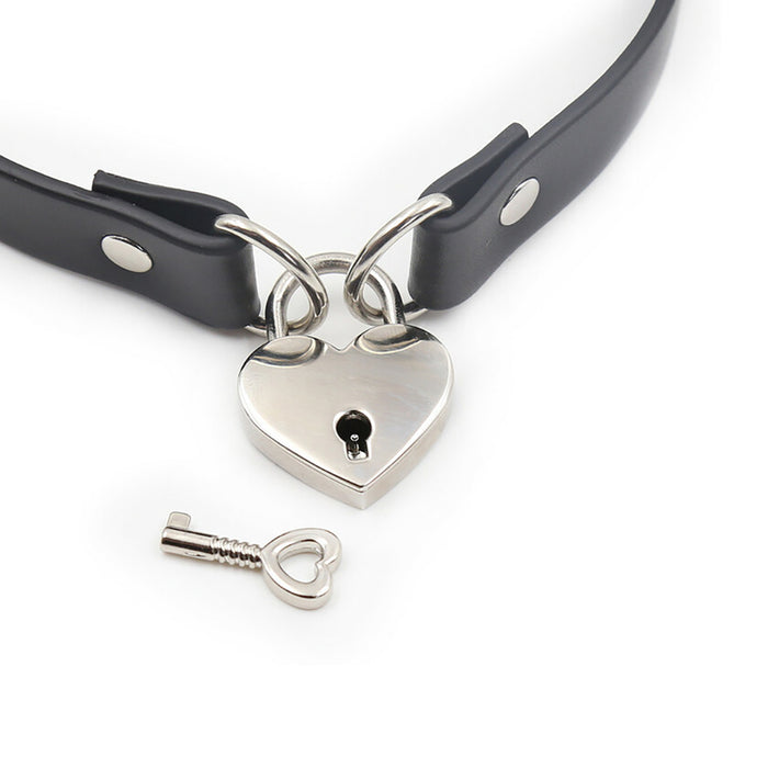 Ple'sur PVC Collar With Heart Lock & Key Black Bag Packaging