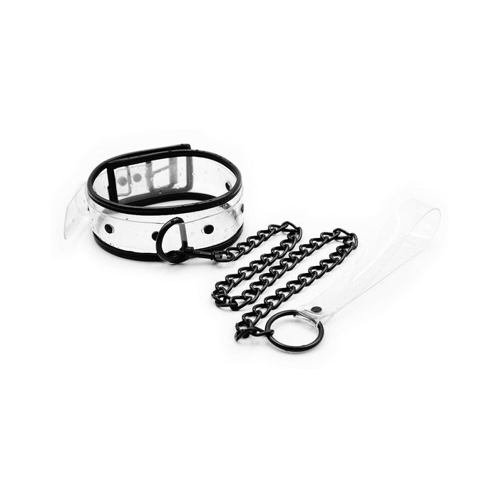 Ple'sur PVC Contrast-Piping D-Ring Collar & Leash Clear/Black Bag Packaging