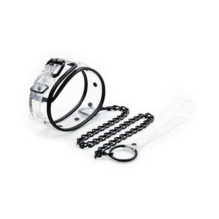 Ple'sur PVC Contrast-Piping D-Ring Collar & Leash Clear/Black Bag Packaging