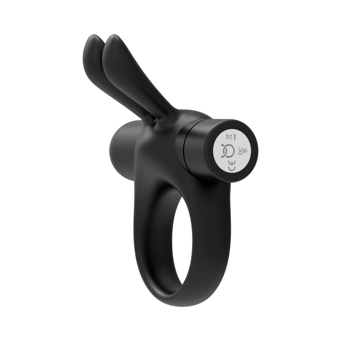 Forto Bunny Rechargeable Silicone Vibrating Cockring with Stimulating Ears Black