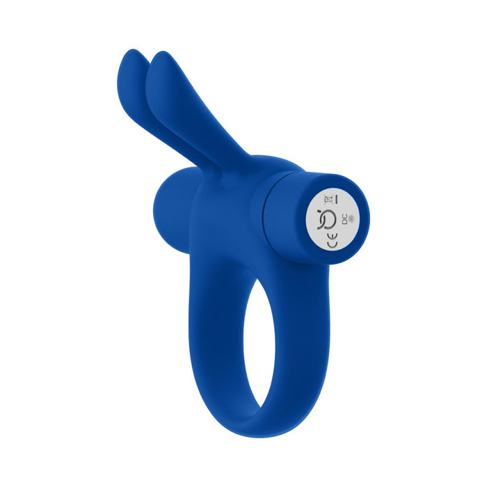 Forto Bunny Rechargeable Silicone Vibrating Cockring with Stimulating Ears Blue