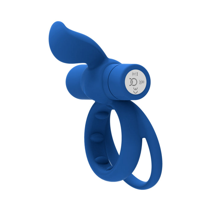 Forto Pointer Rechargeable Silicone Vibrating Dual Cockring with External Stimulator Blue