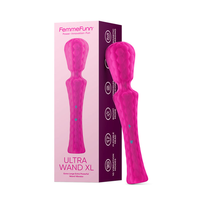 FemmeFunn Ultra Wand XL Rechargeable Flexible Textured Silicone Vibrator Pink