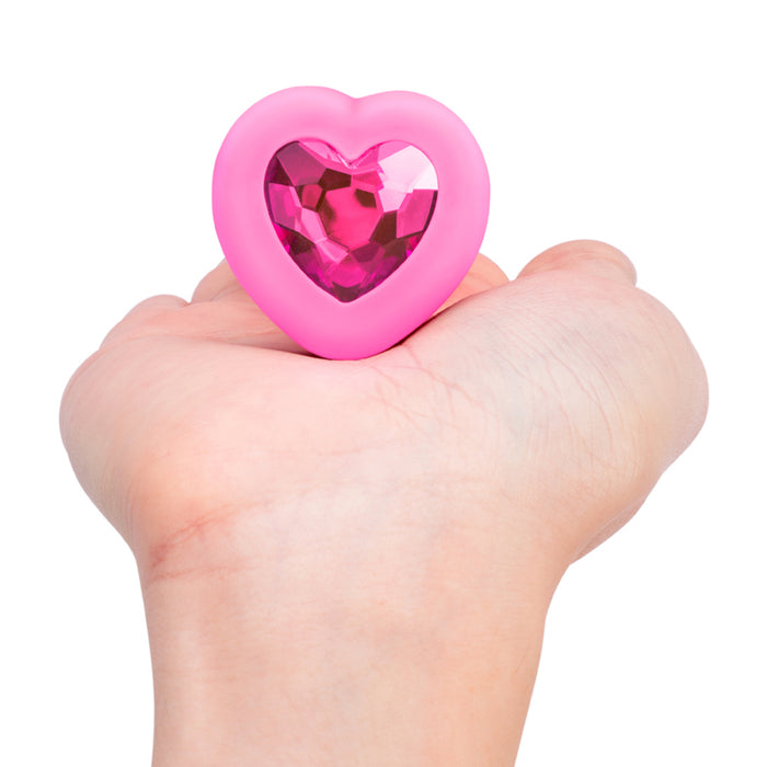 b-Vibe Vibrating Heart Anal Plug with Heart-Shaped Jewel Base S/M Pink