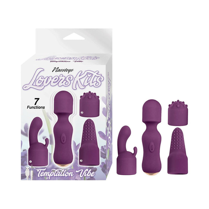Nasstoys Lovers Kits Temptation Vibe Wand & 3-Piece Attachment Set Eggplant