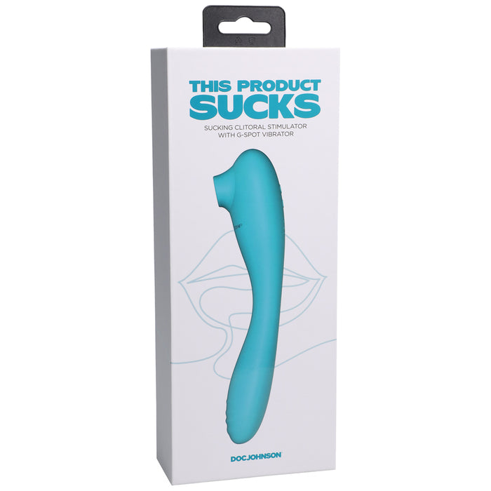 This Product Sucks Rechargeable Bendable Dual Ended Silicone Sucking Clitoral Stimulator & G-Spot Vibrator Teal