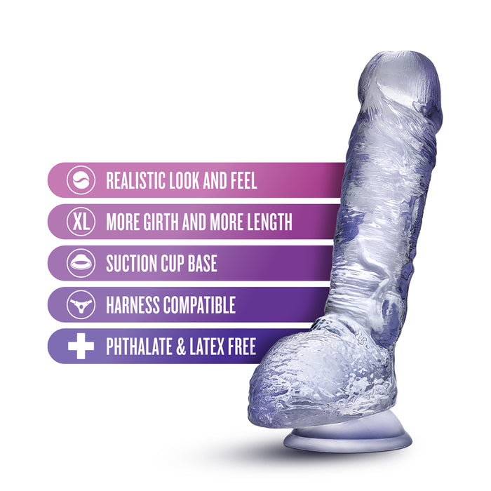 B Yours Plus Hearty n' Hefty 9 in. Dildo with Balls & Suction Cup Clear