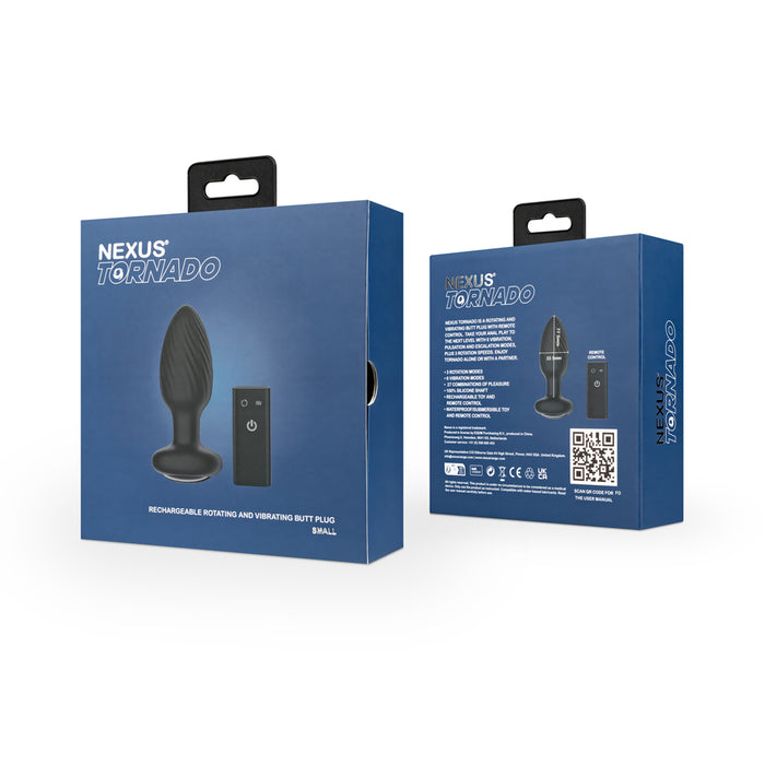 Nexus Tornado Rechargeable Remote-Controlled Rotating & Vibrating Textured Silicone Anal Plug Black