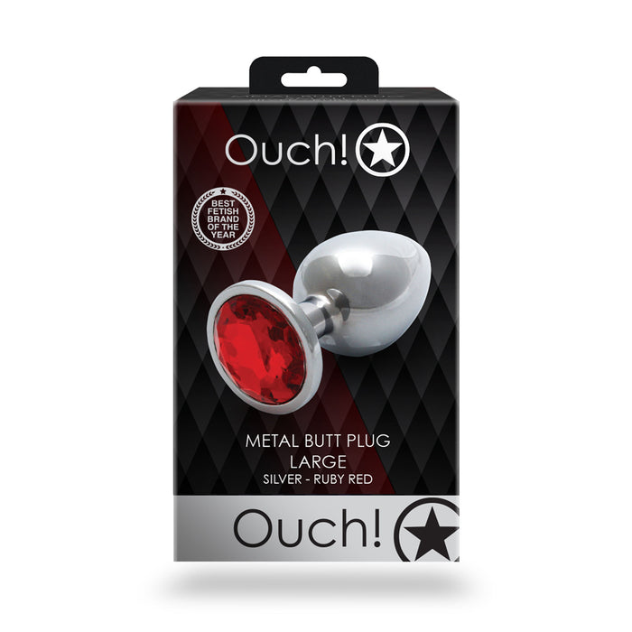 Shots Ouch! Round Gem Butt Plug Large Silver/Ruby Red