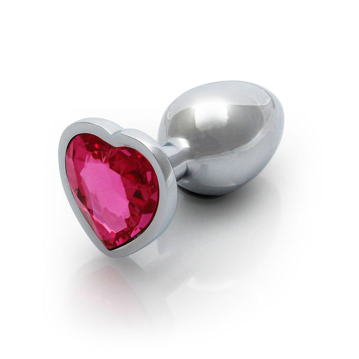 Shots Ouch! Heart Gem Butt Plug Small Silver/Rubellite Pink