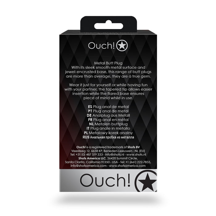 Ouch! Heart Gem Butt Plug Medium Silver/Rubellite Pink