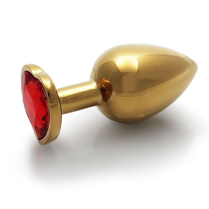 Shots Ouch! Heart Gem Butt Plug Medium Gold/Ruby Red
