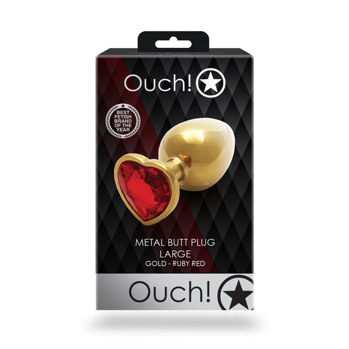Shots Ouch! Heart Gem Butt Plug Large Gold/Ruby Red