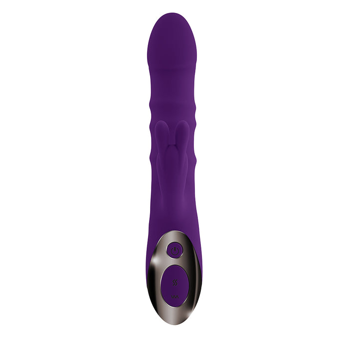 Playboy Hop To It Rechargeable Thrusting Silicone Dual Stimulation Vibrator Acai