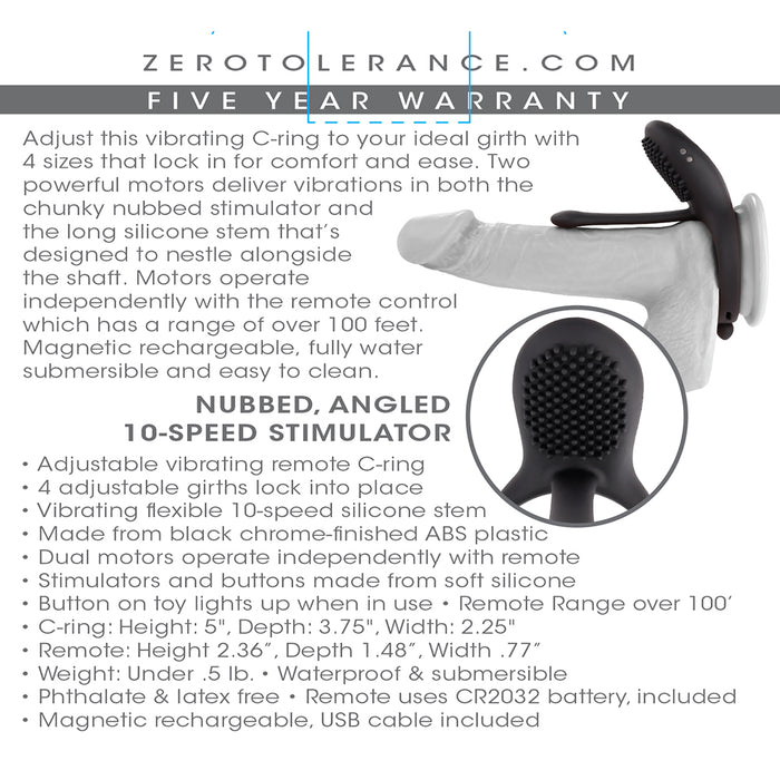 Zero Tolerance Mr. Tickler Rechargeable Remote Controlled C-ring Black