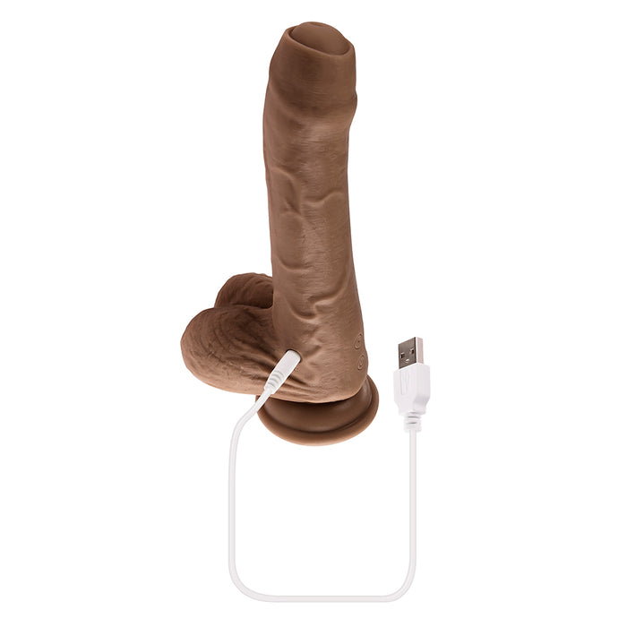 Evolved Peek A Boo Rechargeable Vibrating 8 in. Silicone Uncircumcised Dildo with Power Boost Dark