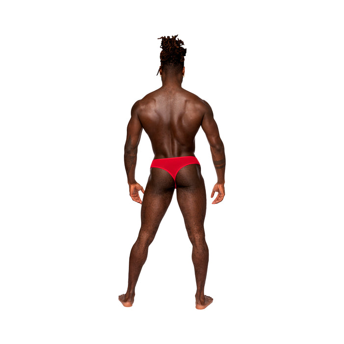 Male Power Sassy Lace Open Ring Thong Red L/XL