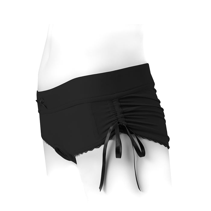 SpareParts Sasha Cinch Booty Short Harness Black Size 3XL