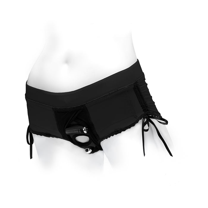 SpareParts Sasha Cinch Booty Short Harness Black Size 3XL