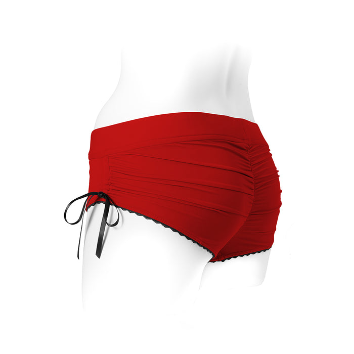 SpareParts Sasha Cinch Booty Short Harness Red/Black Size XXS