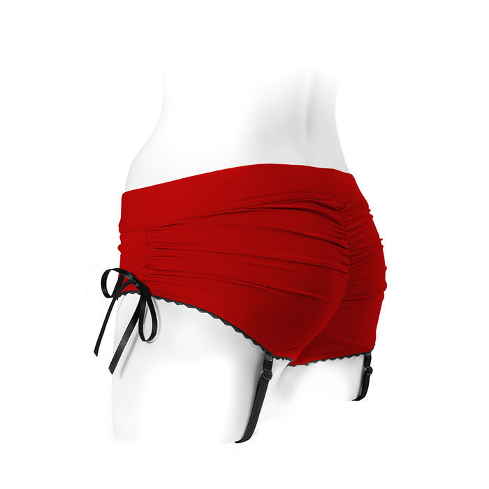 SpareParts Sasha Cinch Booty Short Harness Red/Black Size XXS