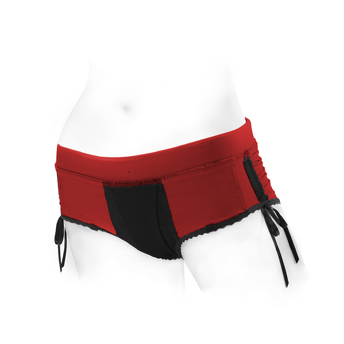 SpareParts Sasha Cinch Booty Short Harness Red/Black Size 3XL