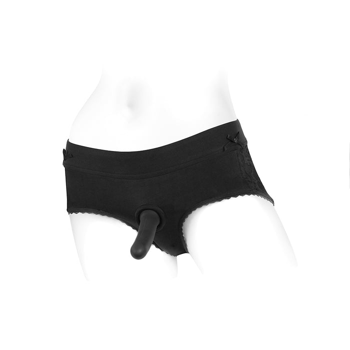 SpareParts Bella Cleavage Booty Short Harness Black Size 5XL