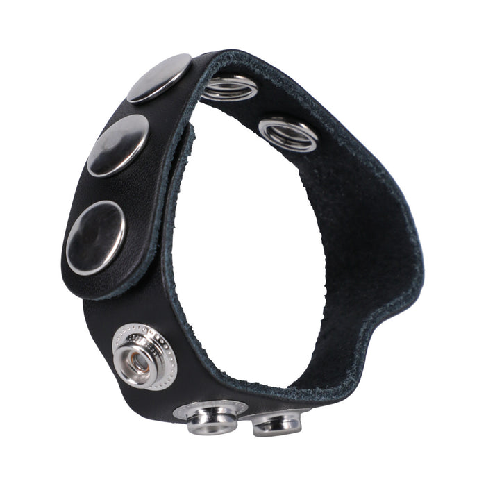 Rock Solid Adjustable Leather 5-Snap Cock Ring Black