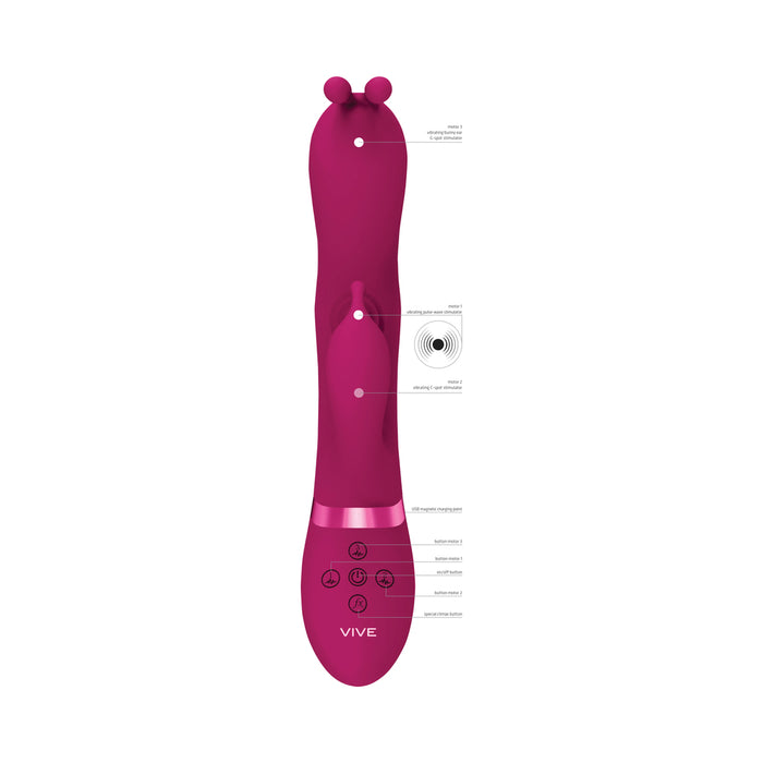 VIVE GADA Rechargeable Vibrating Silicone Bunny Ear G-Spot Rabbit with Pulse Wave Shaft Pink