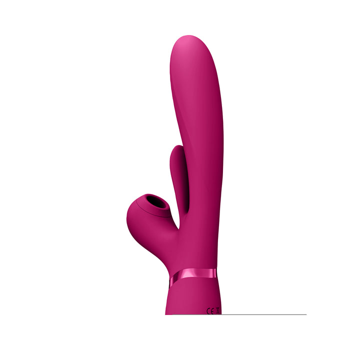 VIVE ENA Rechargeable Thrusting Silicone G-Spot Vibrator with Flapping Tongue and Air Wave Stimulator Pink