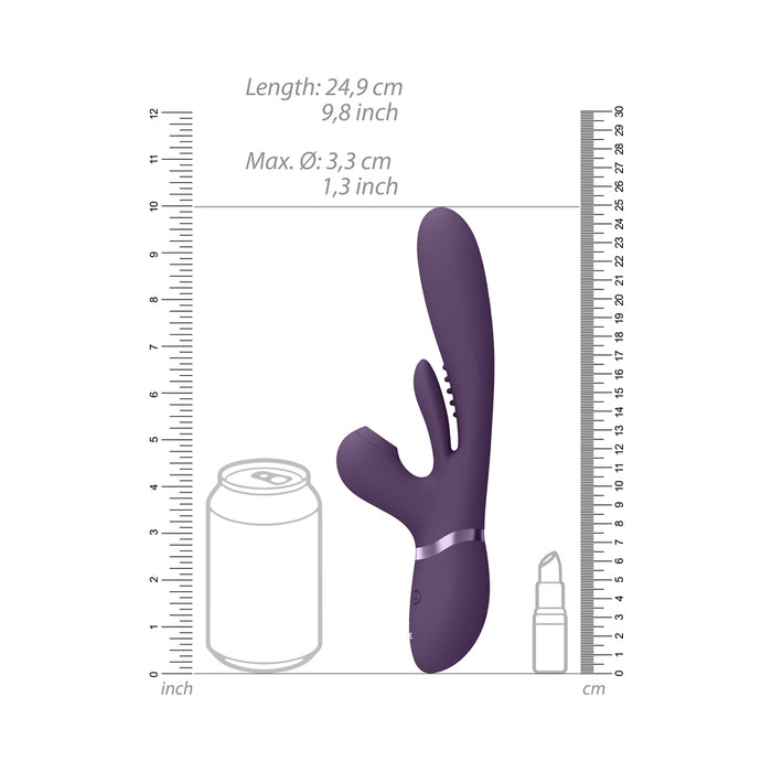 VIVE ENA Rechargeable Thrusting Silicone G-Spot Vibrator with Flapping Tongue and Air Wave Stimulator Purple