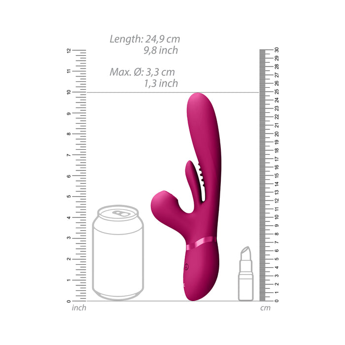 VIVE KURA Rechargeable Thrusting Silicone G-Spot Vibrator with Flapping Tongue and Pulse Wave Stimulator Pink