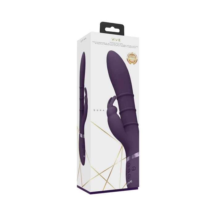 VIVE SORA Rechargeable Silicone G-Spot Rabbit Vibrator with Up & Down Stimulating Rings Purple