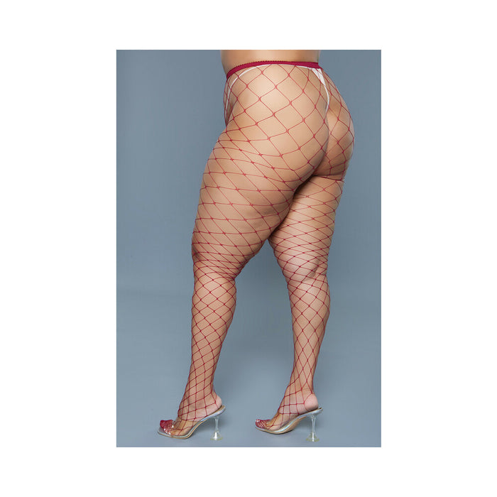 BeWicked Oversized Fishnet Pantyhose Burgundy Queen Size