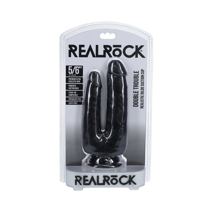 RealRock Double Trouble 5 in. / 6 in. Dildo Black