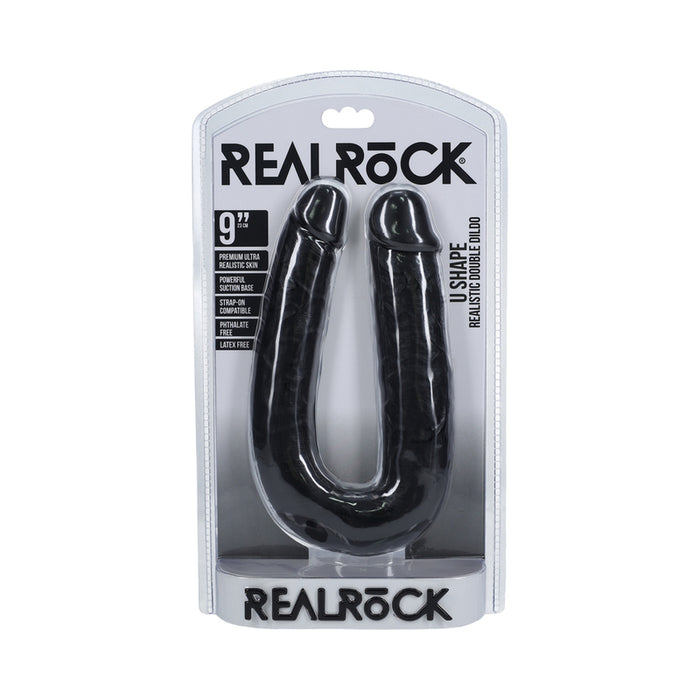 RealRock 9 in. U-Shaped Double Dildo Black