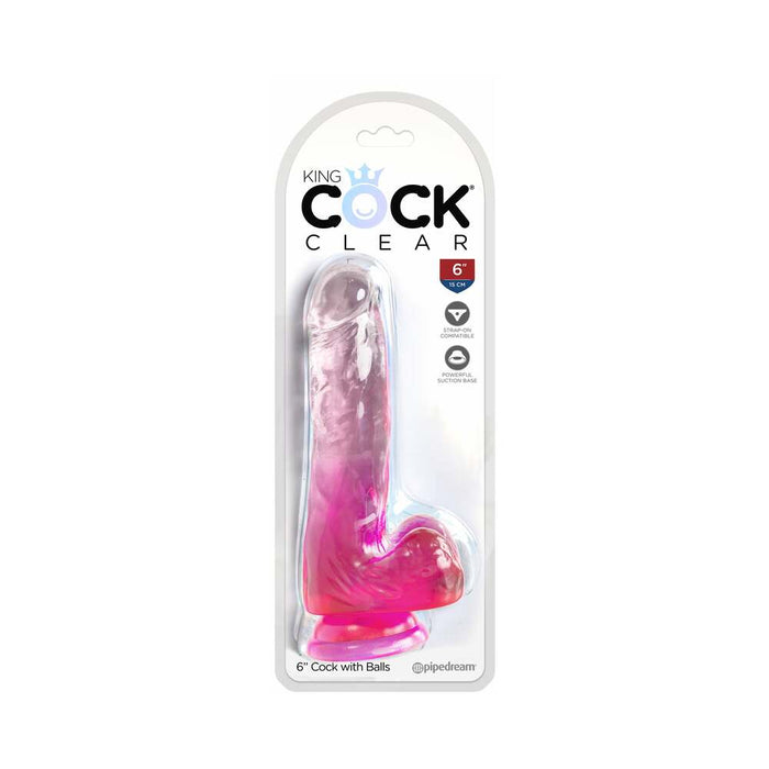 King Cock Clear with Balls 6in Pink
