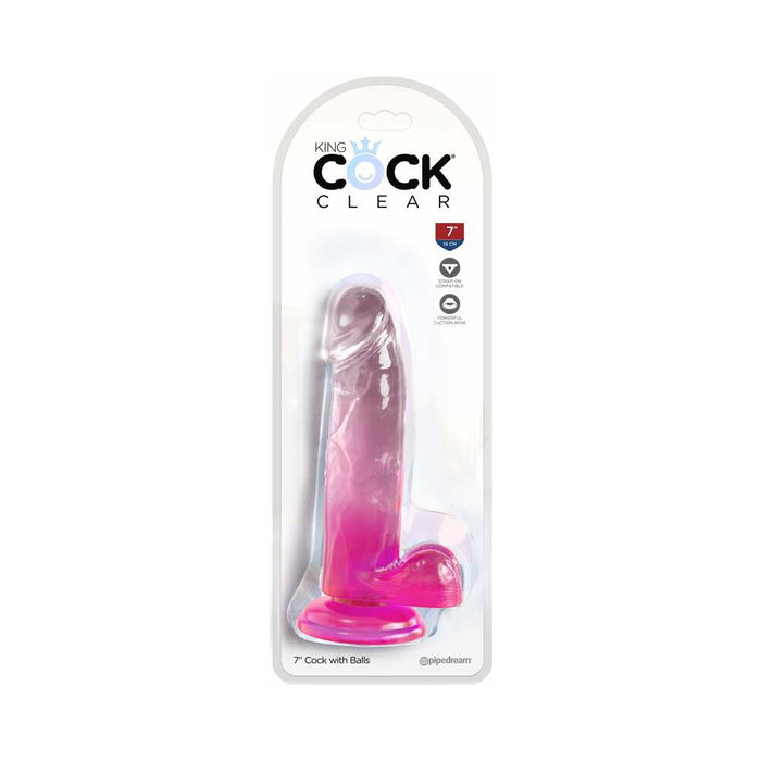King Cock Clear with Balls 7in Pink