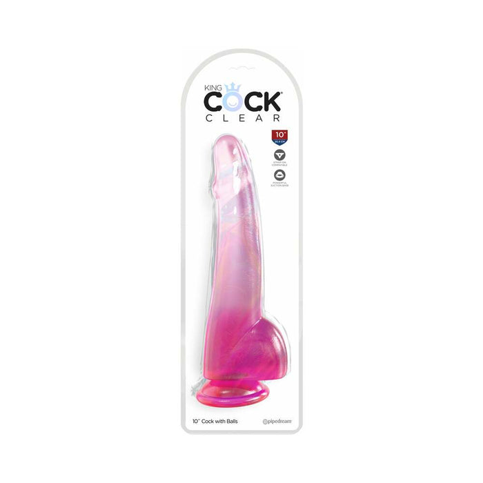 King Cock Clear with Balls 10in Pink