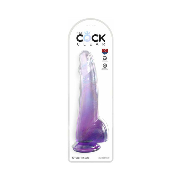 King Cock Clear with Balls 10inPurple