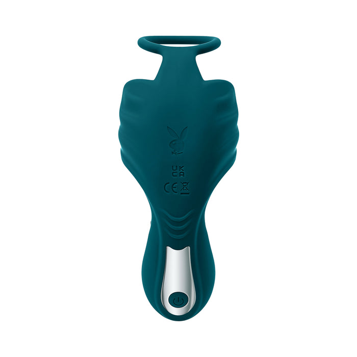 Playboy Bring It On Rechargeable Silicone Thrusting Anal Plug with Vibrating Ball Cradle Deep Teal
