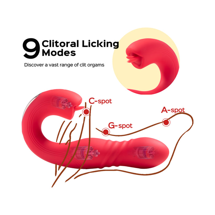 Honey Play Box Joi Thrust App Controlled Thrusting G-spot Vibrator & Tongue Clit Licker Red