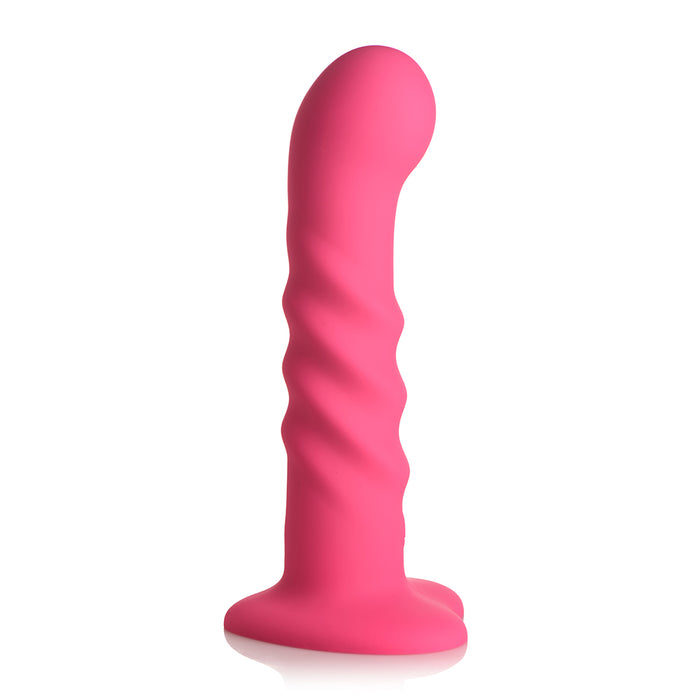 Simply Sweet 21X Vibrating Ribbed Silicone Dildo W/ Remote Pink